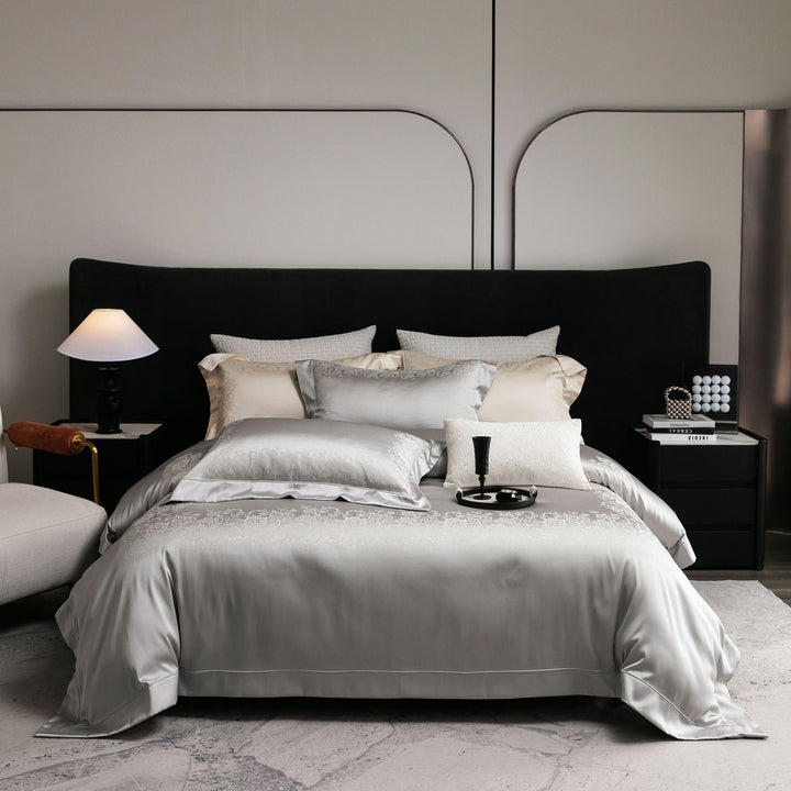Luxus Satin Bettwäsche Set mit Jacquard bestickten Kissenbezügen