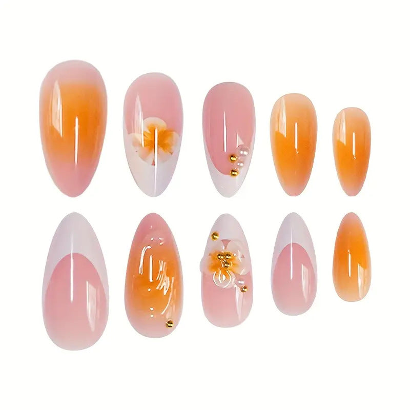Künstlerisches Florales Design Press-On Nagelset Karnz