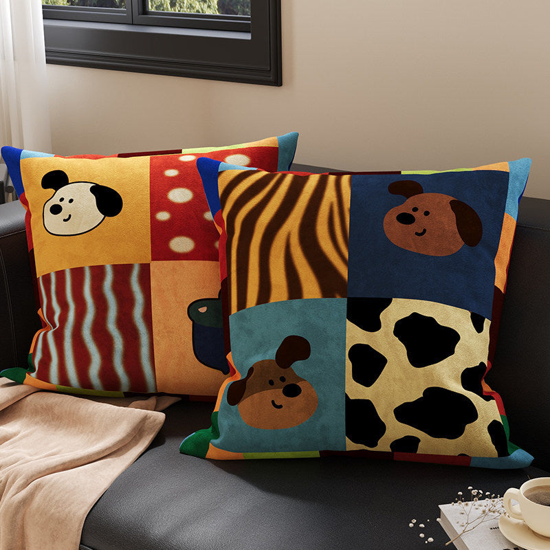 Plush Square Throw Pillow Cover with Happy Kitten Print and Hidden Zipper