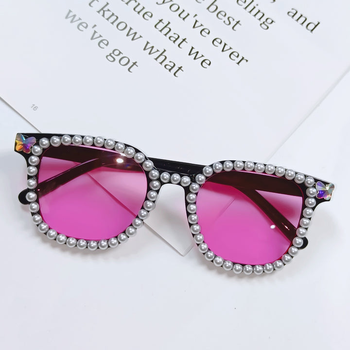 Damen Glamouröse Sonnenbrille mit Perlenrahmen Karnz