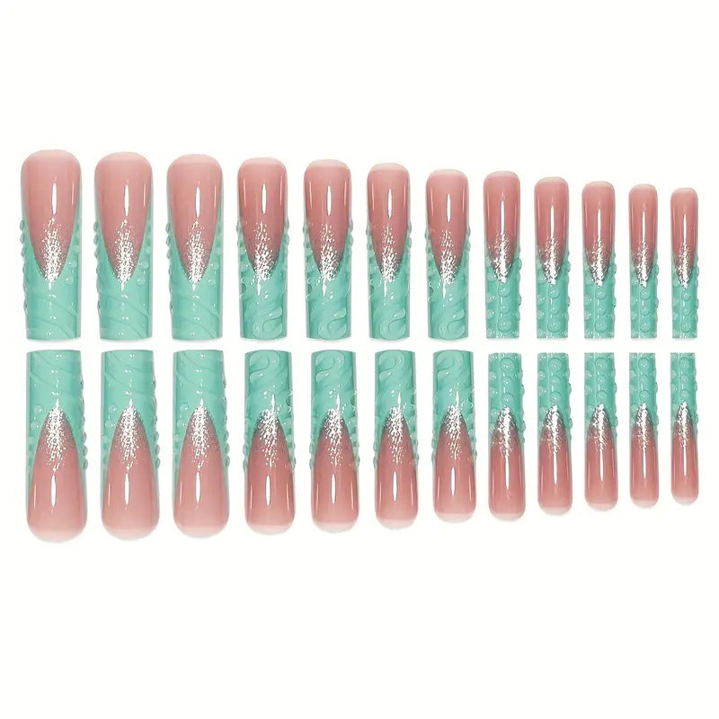 Künstlerisches langes Press-On-Nagelkunst-Set mit strukturiertem Design Karnz