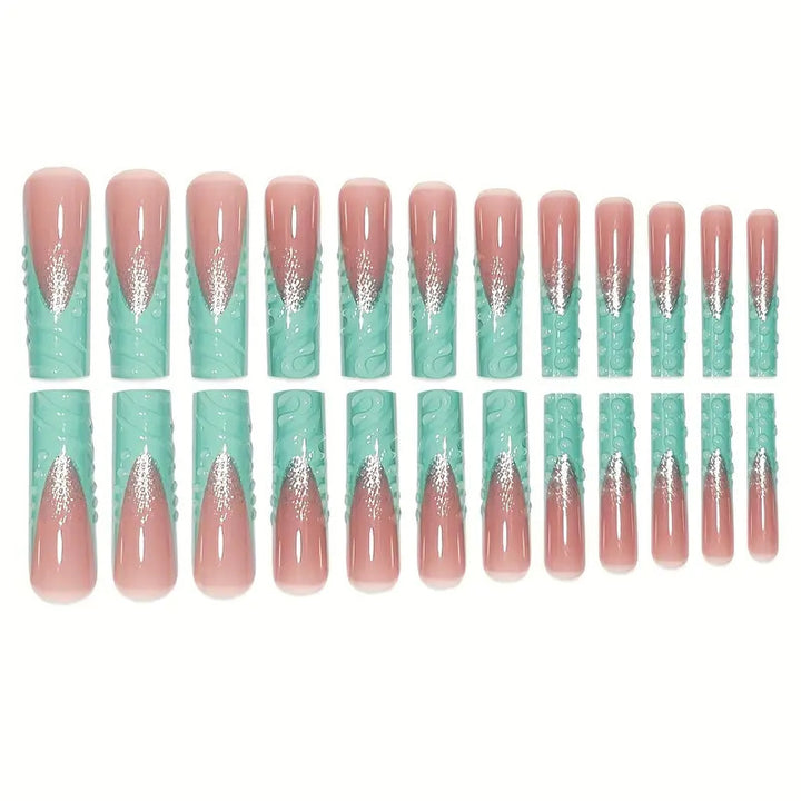 Künstlerisches langes Press-On-Nagelkunst-Set mit strukturiertem Design Karnz