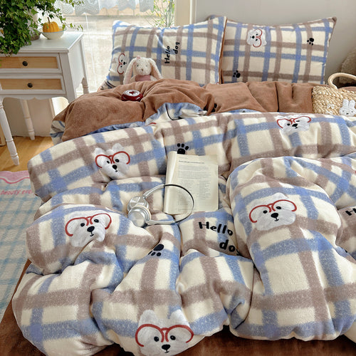 Ultra-Plüsch Teddy-Motiv Mikrofleece Komfortdecke mit gestepptem Loft