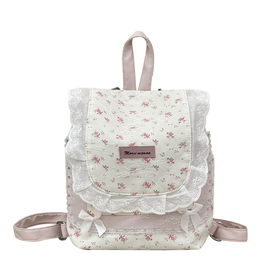 Blumenmuster Rucksack mit Spitzenbesatz