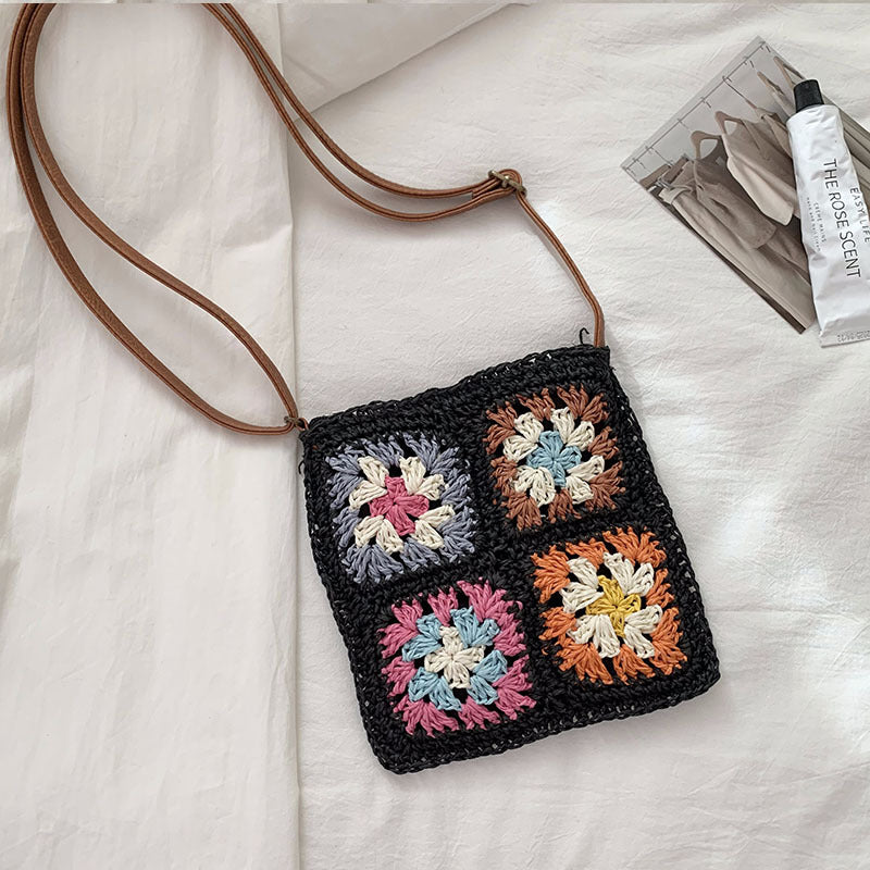 Damen Handtasche im Vintage-Stil mit buntem Häkelmuster Karnz
