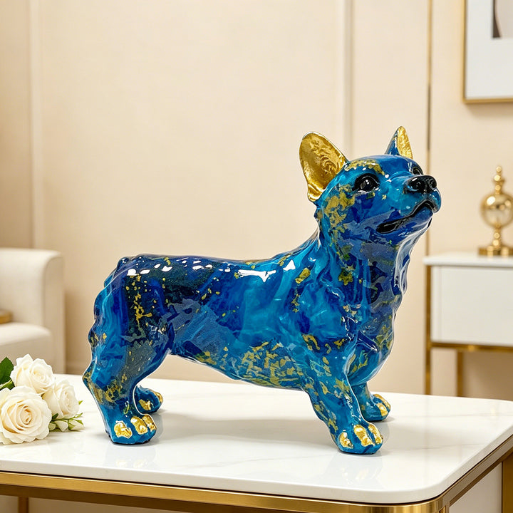 Bunte Dekofigur eines Welsh Corgis Karnz