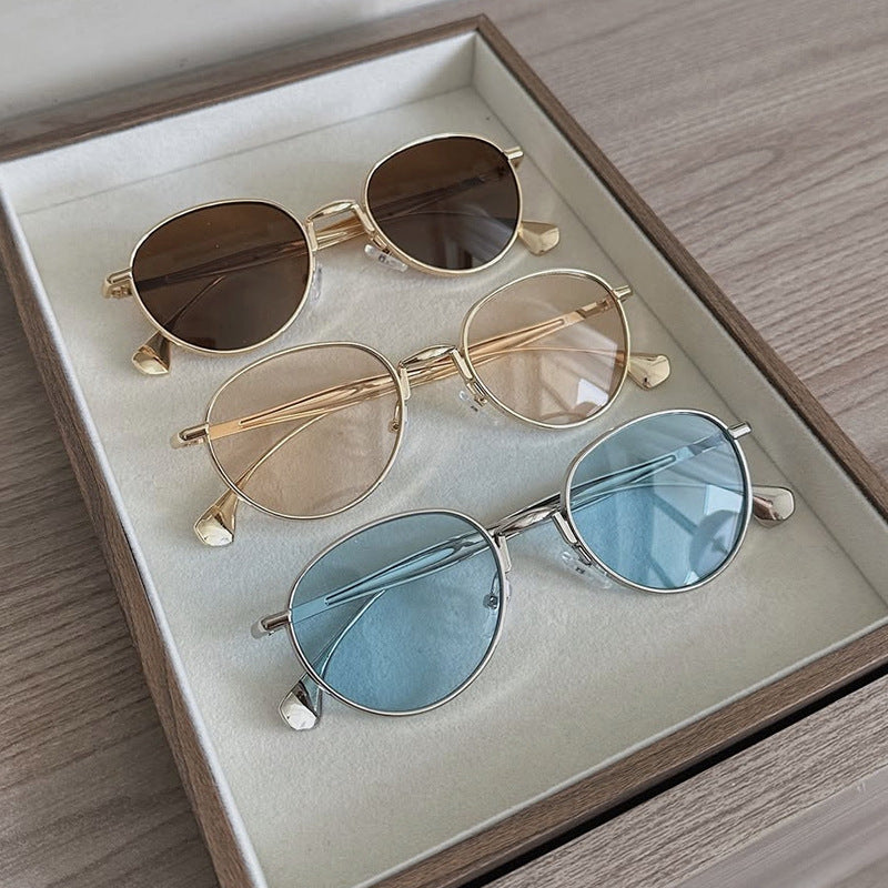 Damen runde Sonnenbrille mit elegantem Metallrahmen und UV-Schutz Karnz