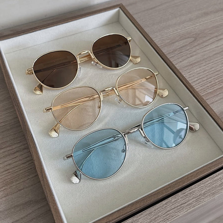 Damen runde Sonnenbrille mit elegantem Metallrahmen und UV-Schutz Karnz