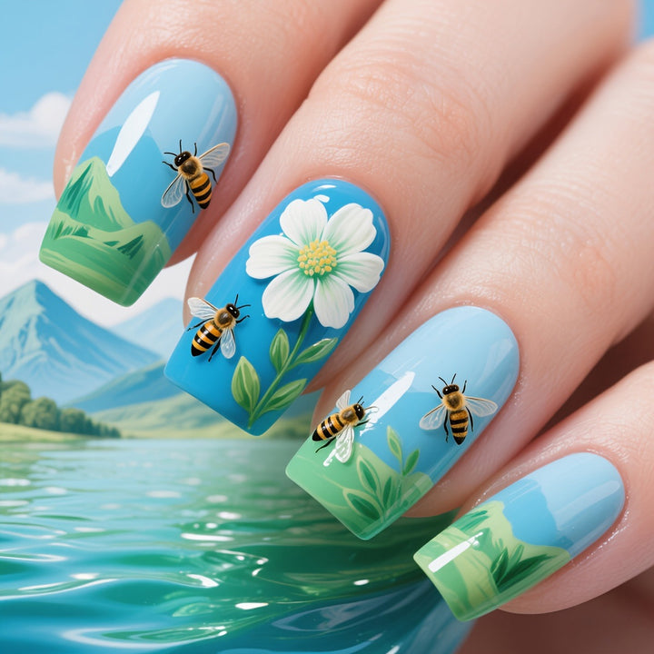 Kunstnägel mit Floralen und Bienenmotiven Karnz
