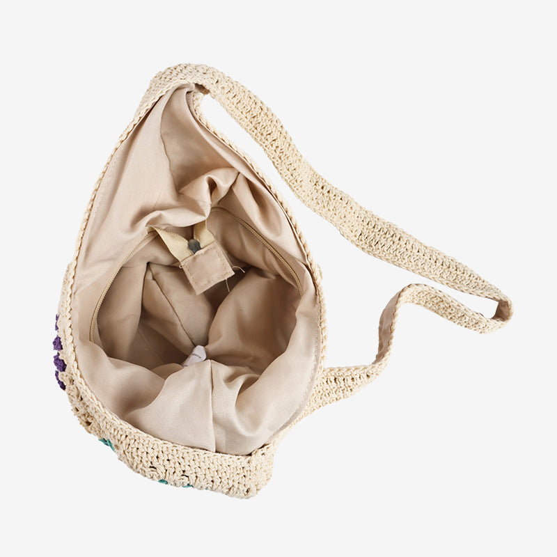 Damen Henkeltasche aus handgeknüpftem Makramee mit bunten Applikationen Karnz