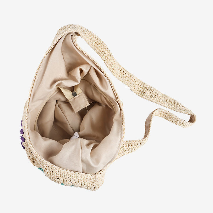 Damen Henkeltasche aus handgeknüpftem Makramee mit bunten Applikationen Karnz
