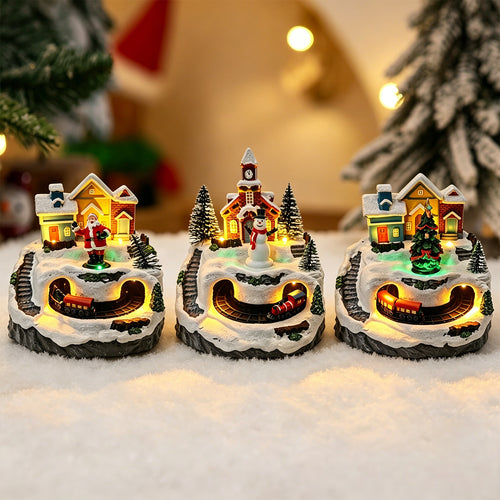 Bewegliches Weihnachtsdorf mit Lichtern und Schneemann Karnz