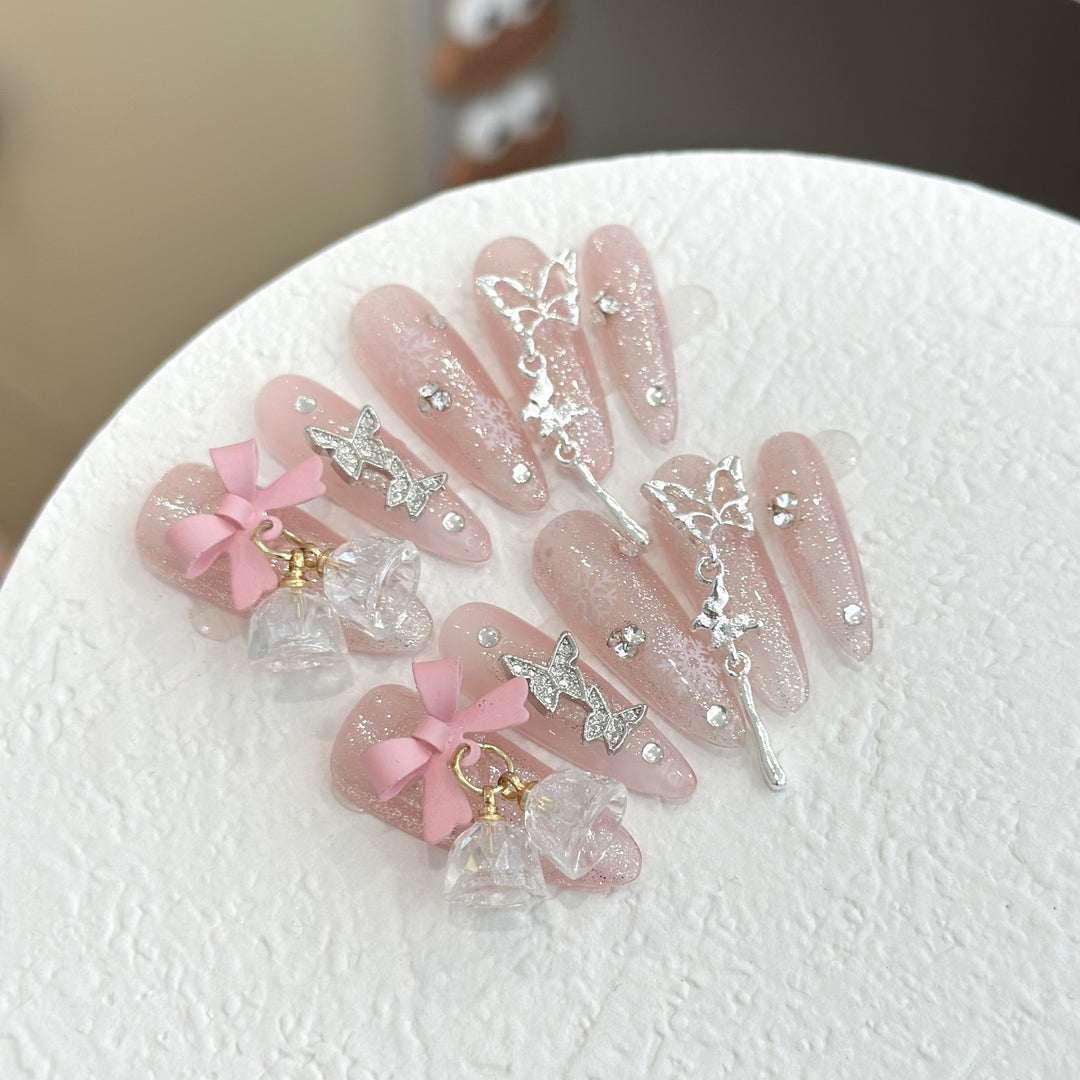 Dekoratives Strass- und Schleifen-Press-On-Nagelset