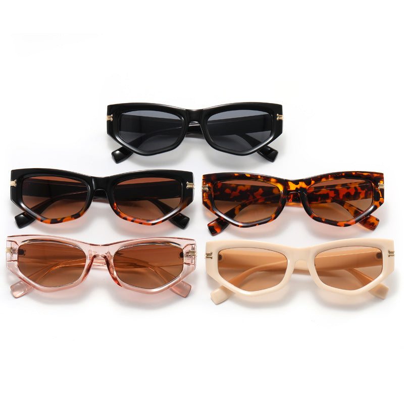 Damen trendige Cat-Eye-Sonnenbrille mit lackiertem Rahmen und akzentuierten Metall-Details Karnz