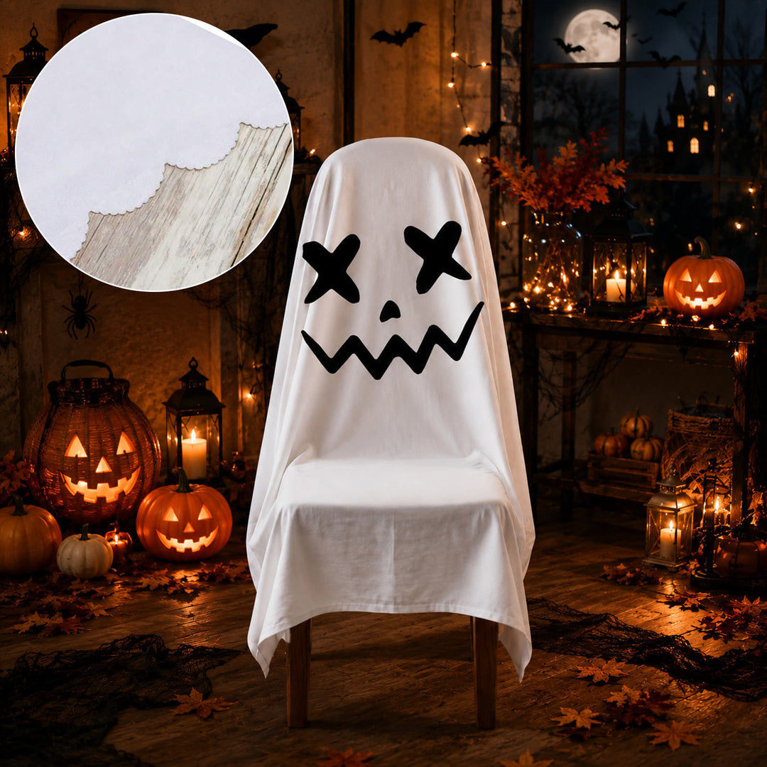 Halloween Stuhlhusse aus Baumwolle mit gespenstischem Gesicht und gezacktem Saum