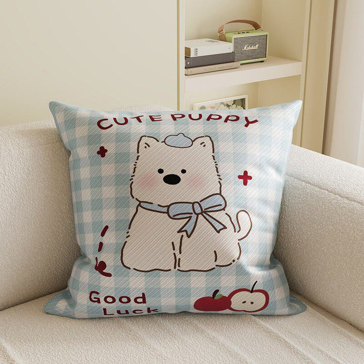 Cartoon Puppy Gingham Square Throw Pillow Cover with Hidden Zipper Linen-Blend Texture