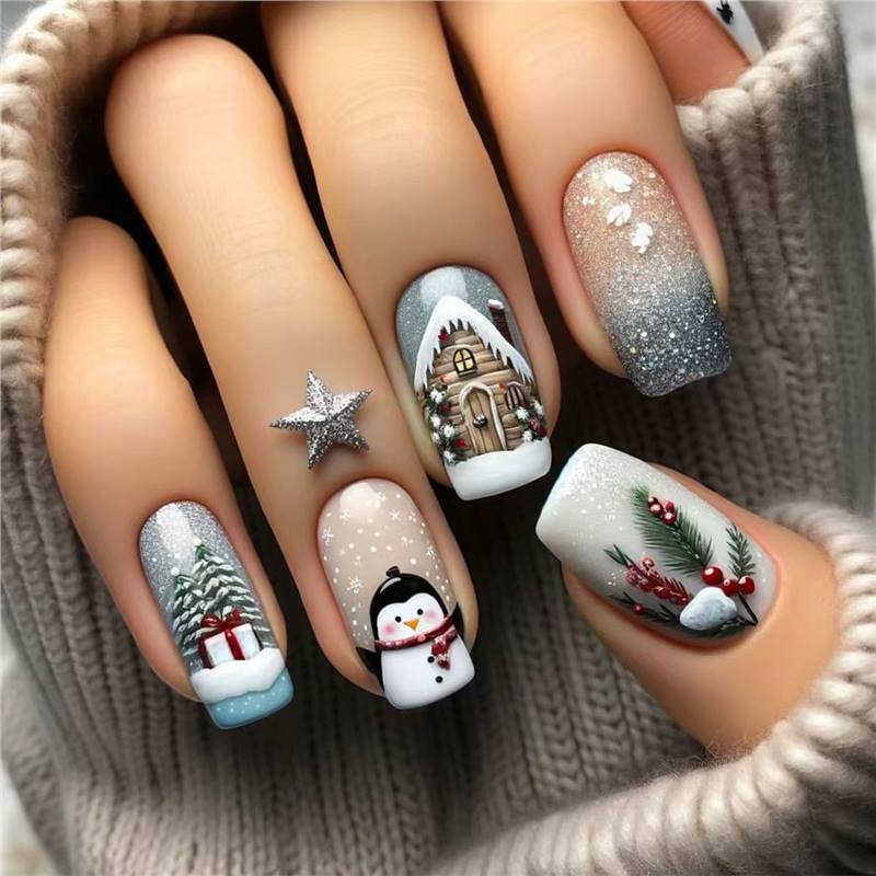 Festliches Feiertags-Themen Press-On Nail Art Set Karnz