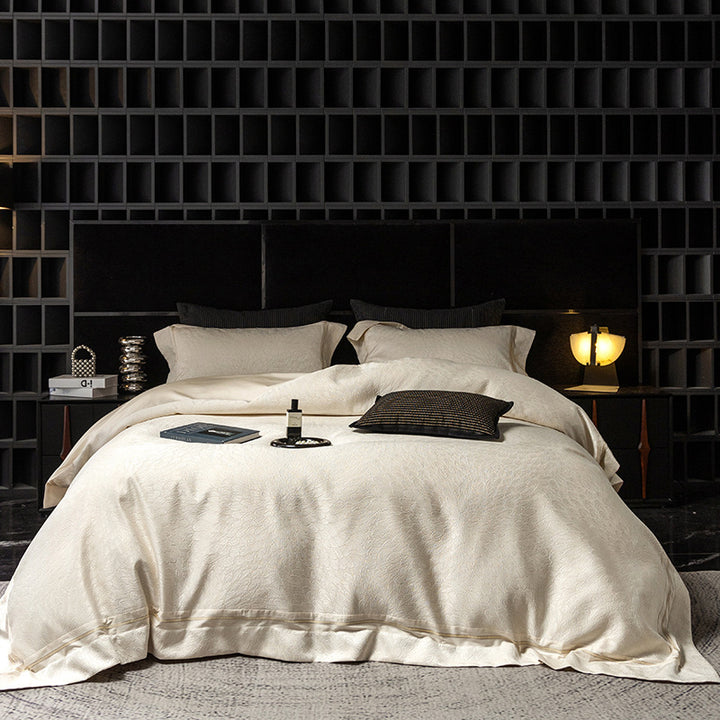 Luxus Jacquard-strukturierte Baumwollmischung Bettbezug Set mit Umschlag-Kissenbezügen