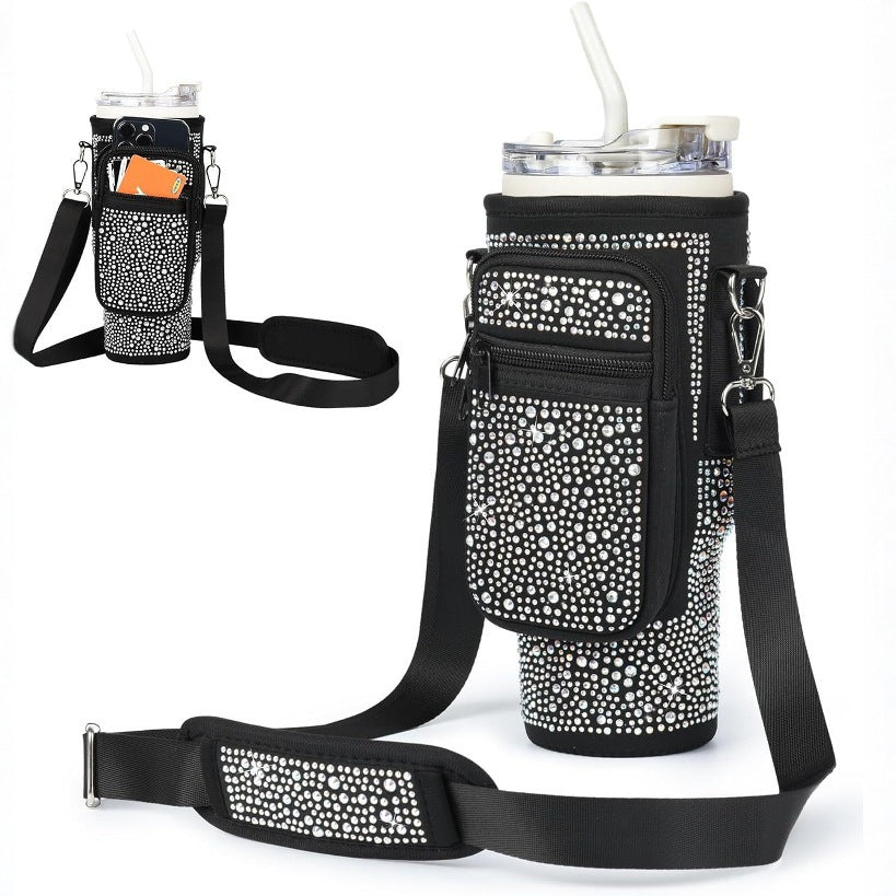 Damen trendige und glitzernde Trinkflasche mit Umhängetasche Karnz