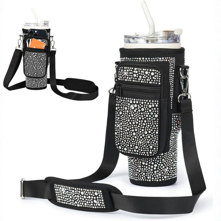 Damen trendige und glitzernde Trinkflasche mit Umhängetasche Karnz