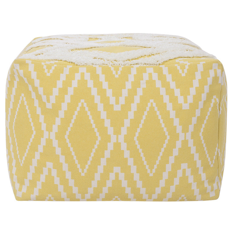Gepolsterter Fußhocker‑Pouf mit Flauschoberseite und gewebtem Diamantmuster