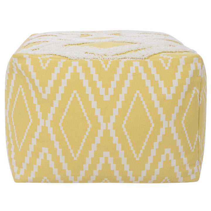 Gepolsterter Fußhocker‑Pouf mit Flauschoberseite und gewebtem Diamantmuster