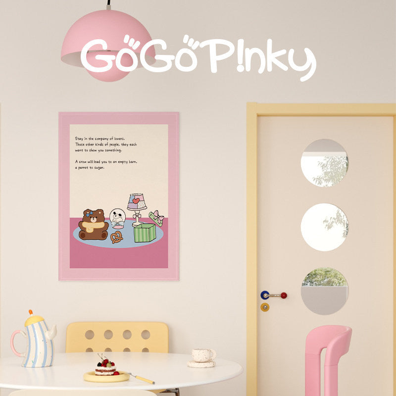 Pastel Cartoon Nursery Wall Art Print Poster with Cute Bear & Gift Illustration