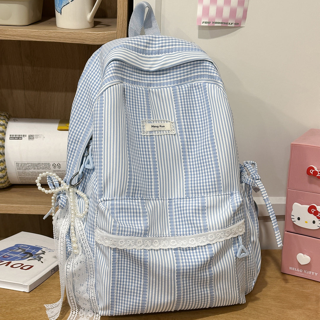 Gestreifter Freizeit-Rucksack mit dekorativer Spitze Karnz