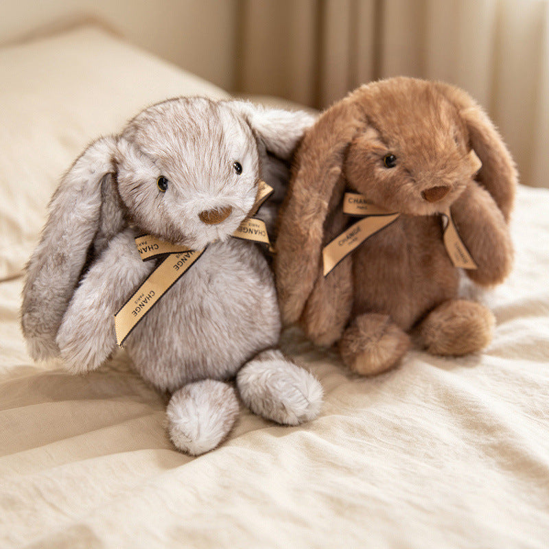 Squat Plush Bunny Cuddle Doll mit langen hängenden Ohren, gewichtetem Boden und Grosgrain-Band Karnz