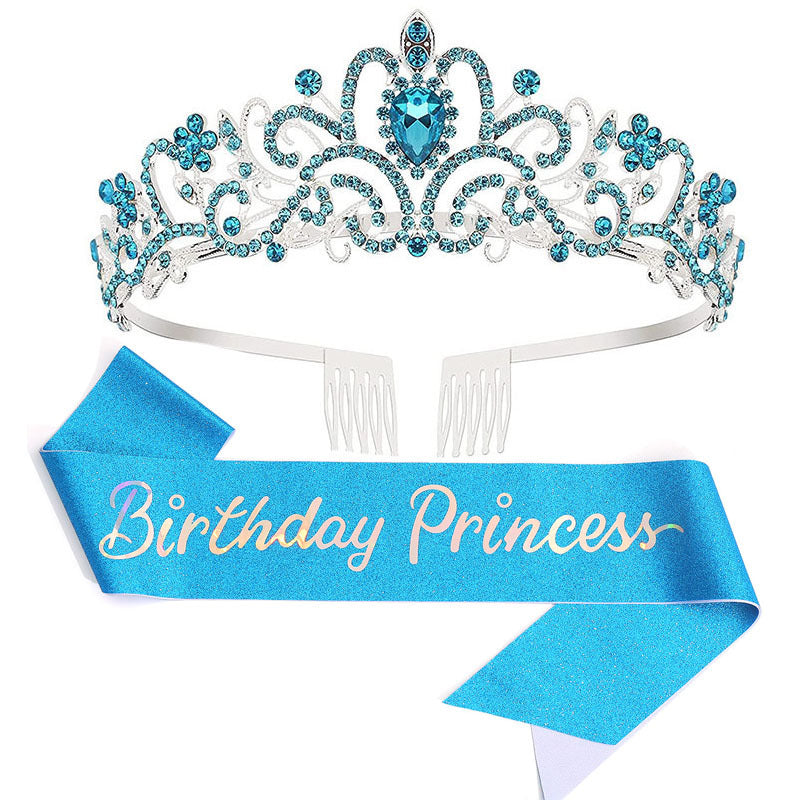 Damen Glitzernde Prinzessinnenkrone mit Birthday Princess Schärpe Karnz