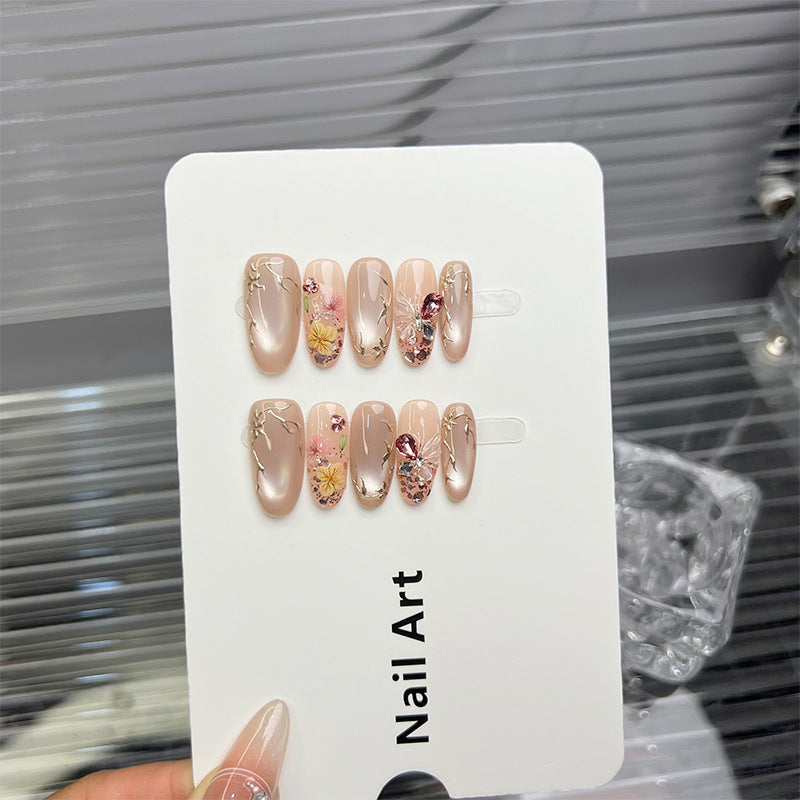 Blumenverzierte Press-On Nagelset