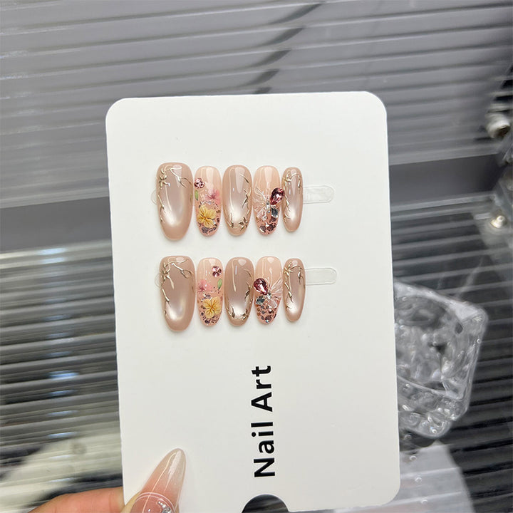 Blumenverzierte Press-On Nagelset