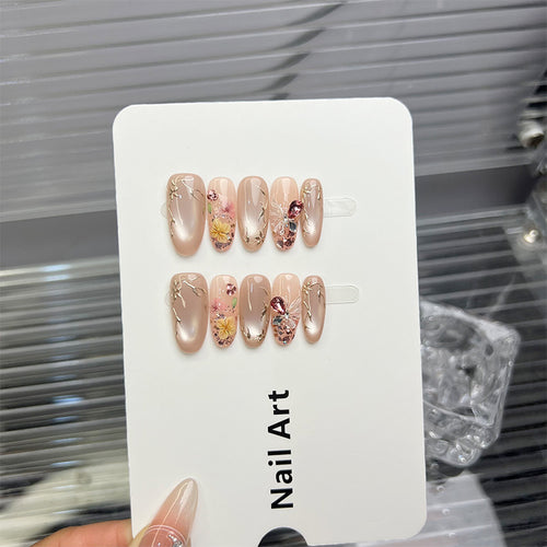 Blumenverzierte Press-On Nagelset