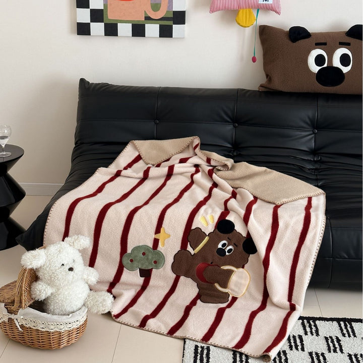 Plüsch gestreiftes Applikations-Wurfdecke mit wendbarem Fleece-Rücken