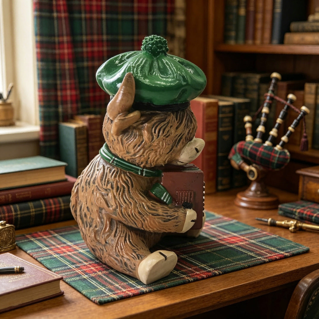 Dekorative Hochlandrind Figur mit Akkordeon Karnz