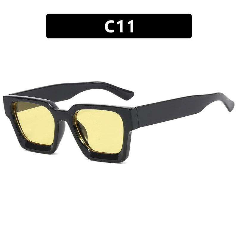 Damen modische quadratische Sonnenbrille mit robustem Rahmen und gelben Gläsern Karnz