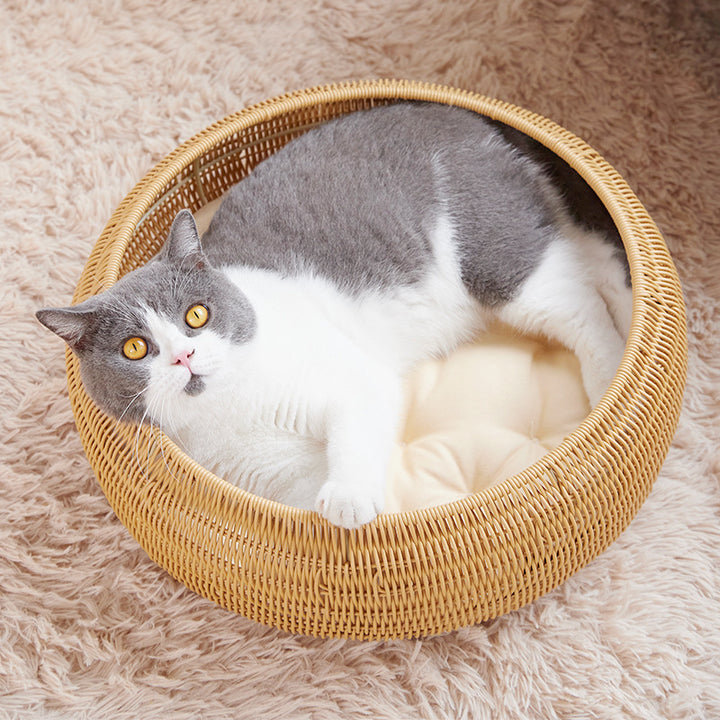 Katzenbett mit Runder Rattandekoration Karnz