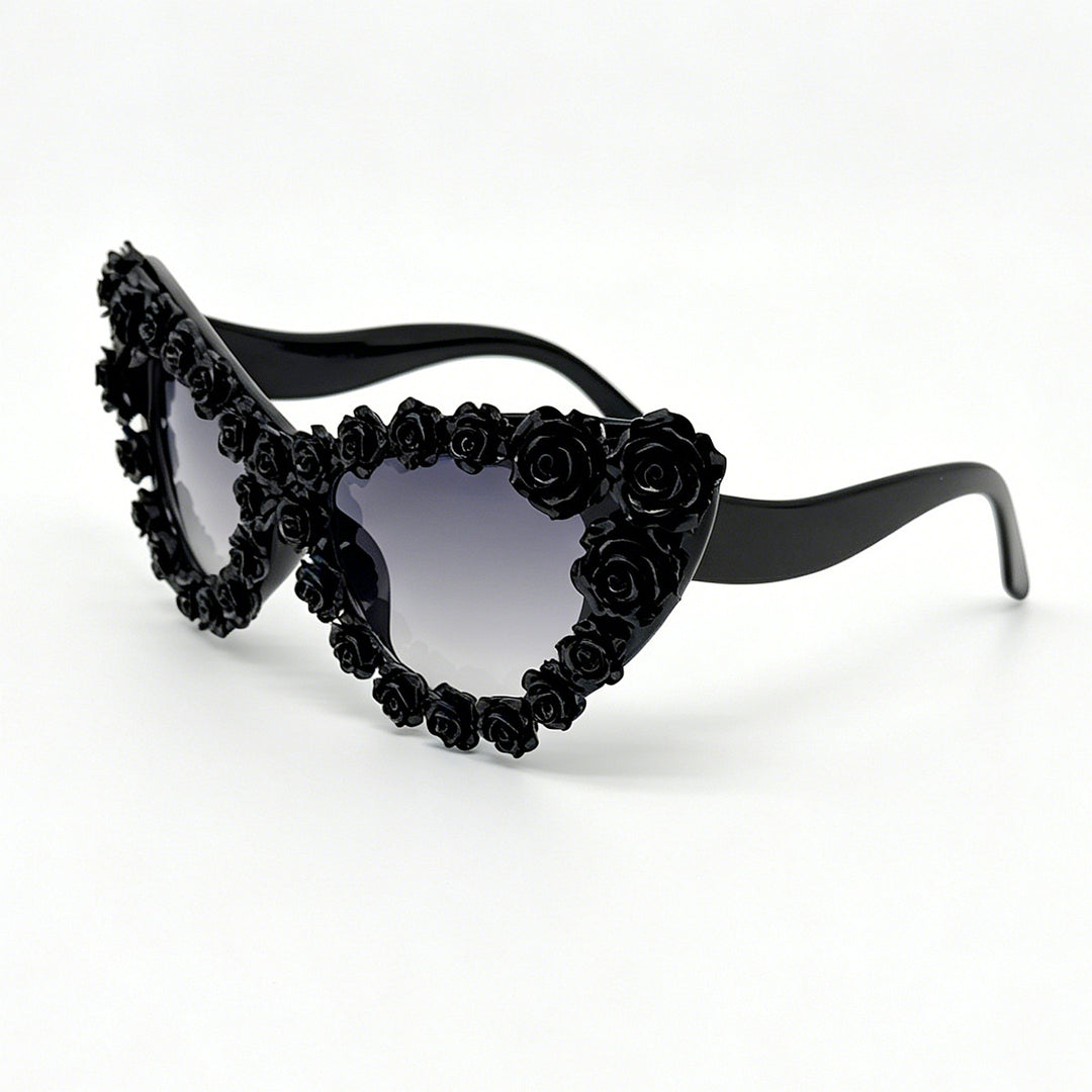 Damen Herzförmige Sonnenbrille mit floraler Applikation Karnz