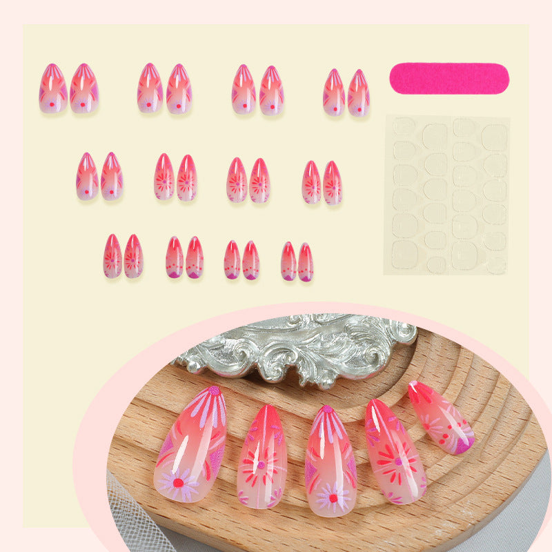 Künstlerisches Press-On-Nagelset mit floralen und geometrischen Mustern Karnz