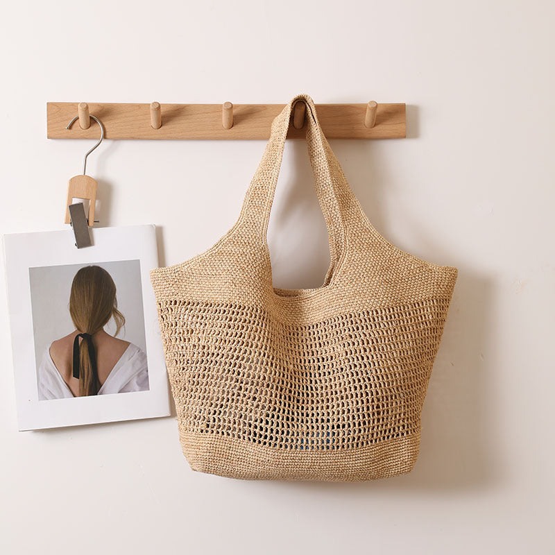 Damen Handgeknüpfte Strandtasche aus natürlichem Bastmaterial Karnz