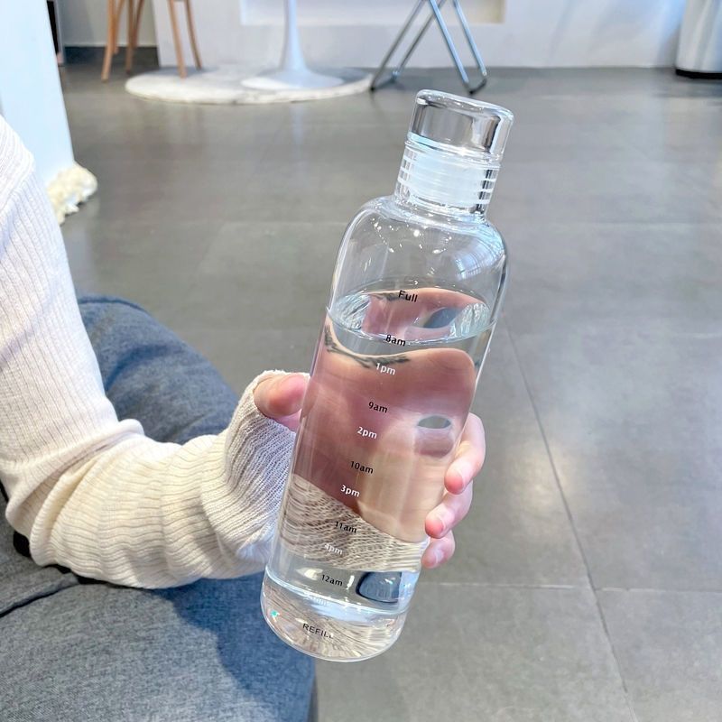 Damen transparente Motiv-Trinkflasche mit Zeitmarkierungen Karnz