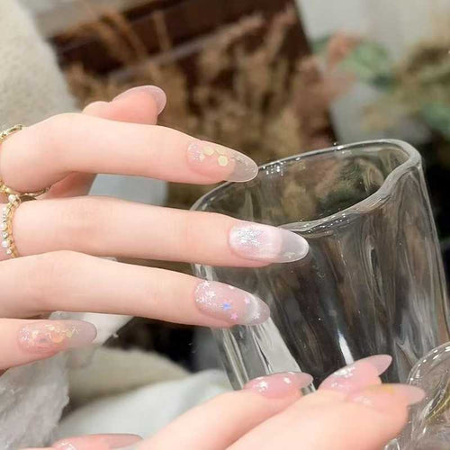 Glitzerndes transparentes Press-On-Nagelkunst-Set mit floralen Akzenten