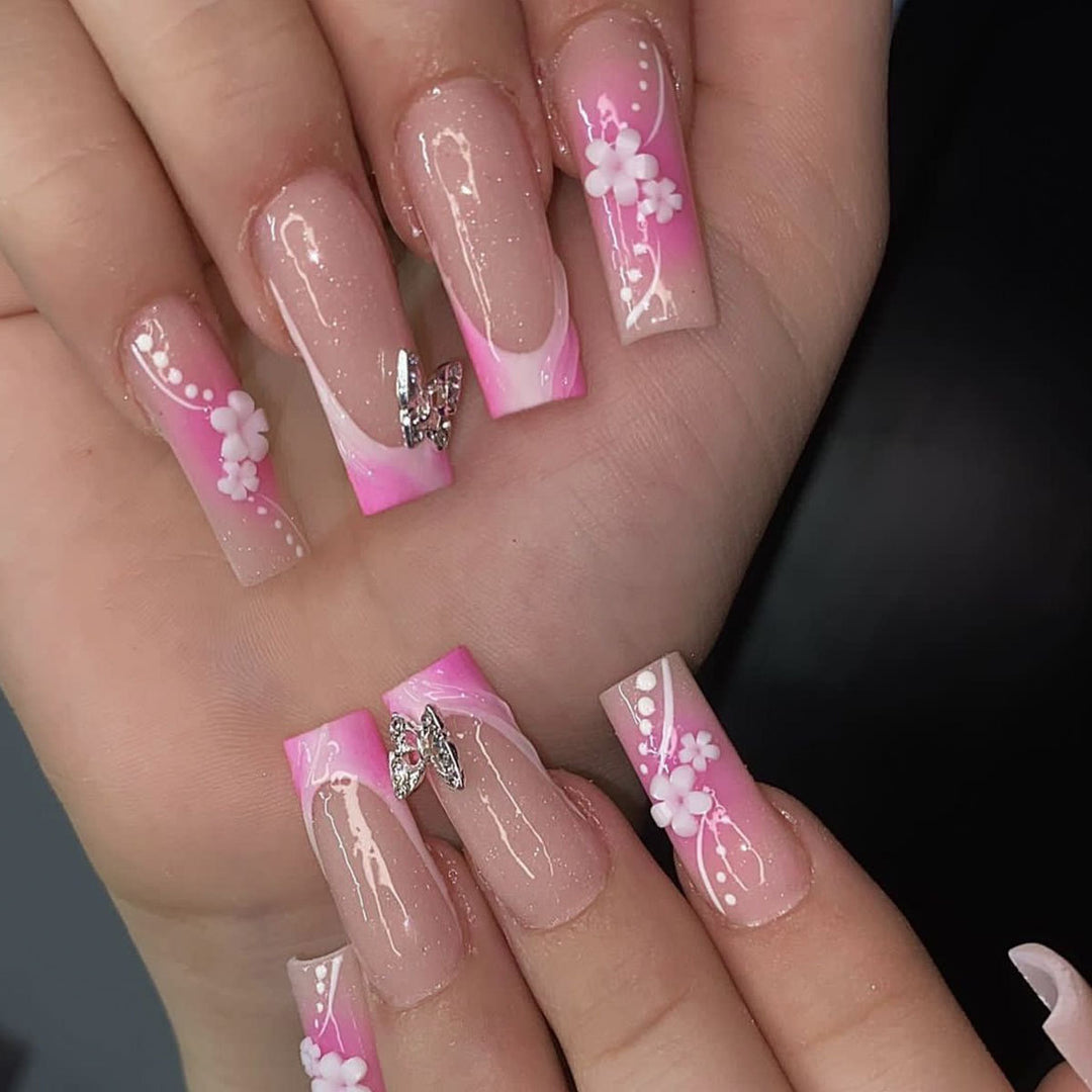 3D Floral Acrylic Nail Art Karnz