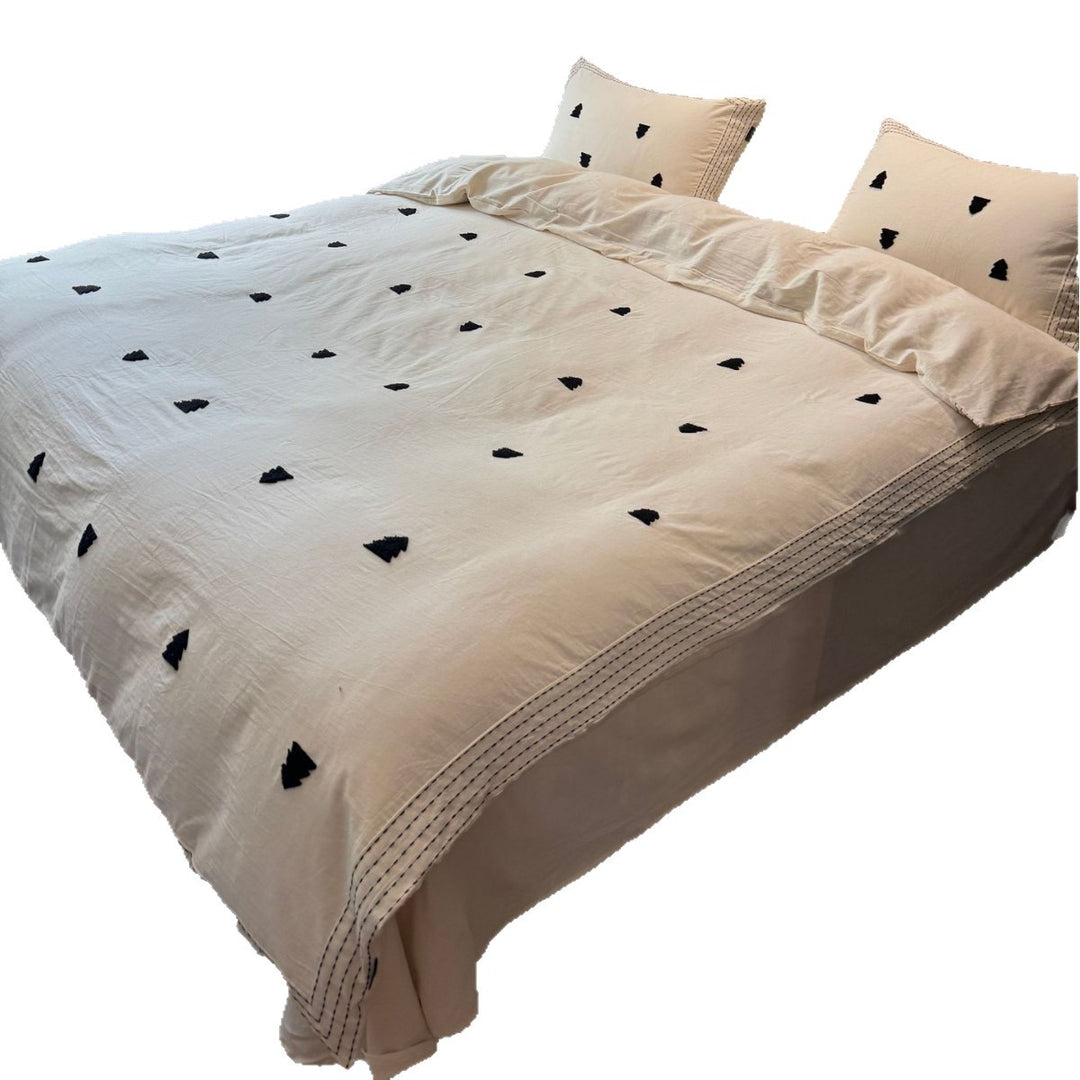 Besticktes Mini-Kiefer-Motiv-Bettbezug-Set aus Baumwolle mit kontrastierendem Steppstich