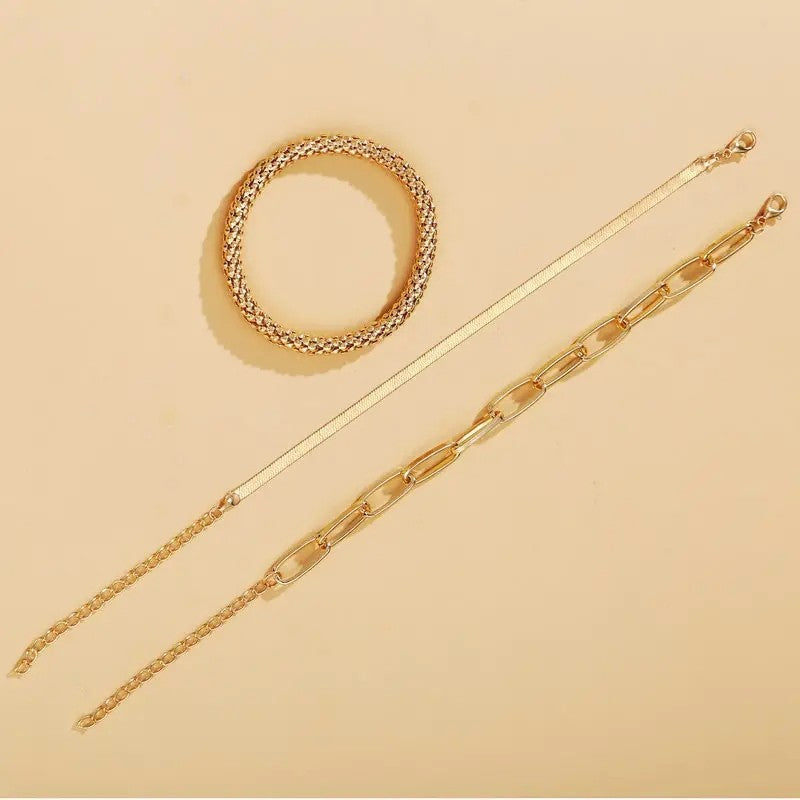 Multi-Texturiertes Silberkettenarmband-Set Karnz