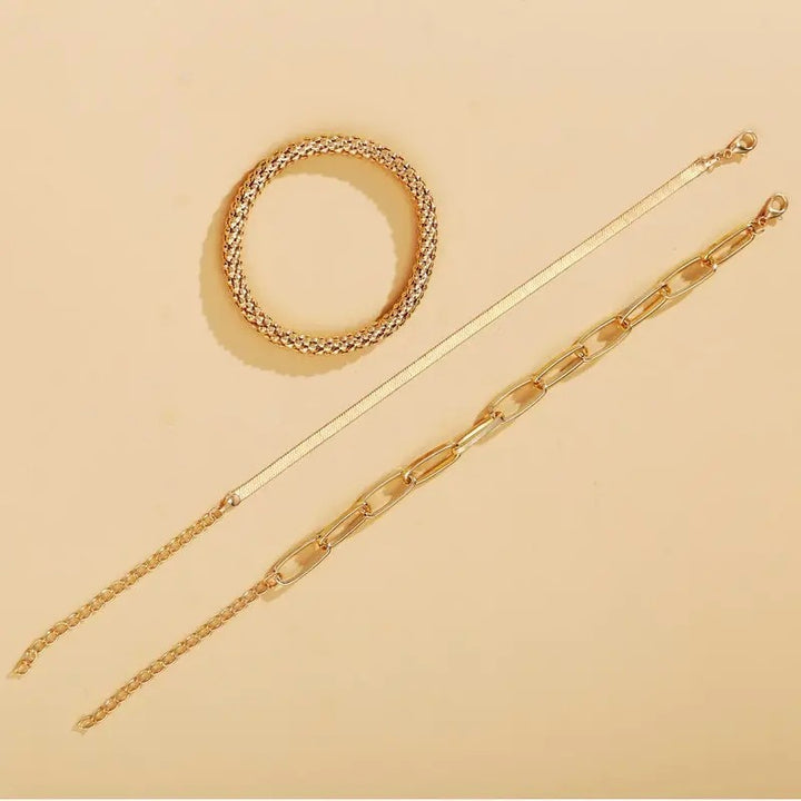Multi-Texturiertes Silberkettenarmband-Set Karnz