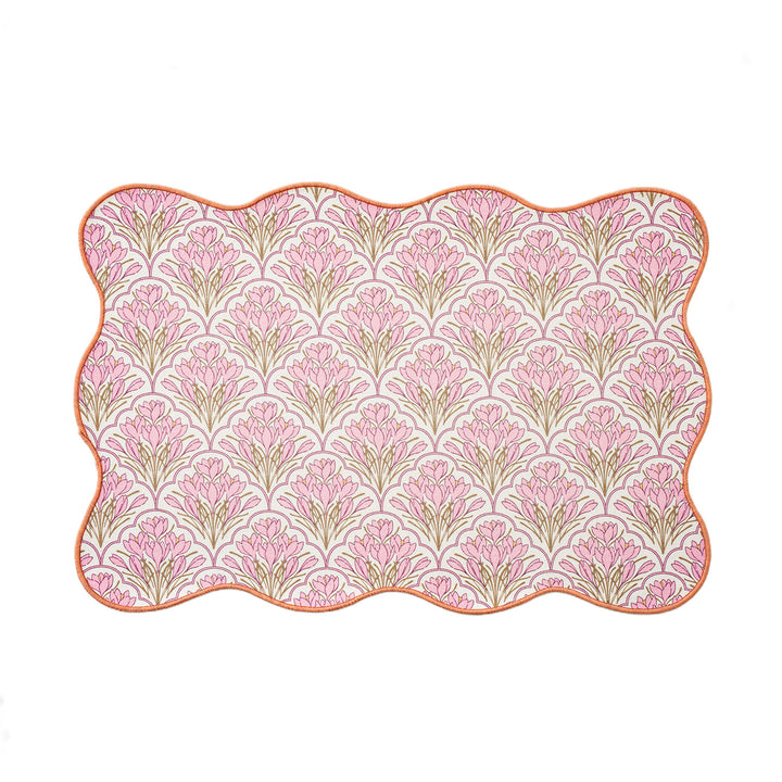 Geformtes Tischset aus Baumwollmix mit Granatapfel- und Papageien-Motiv