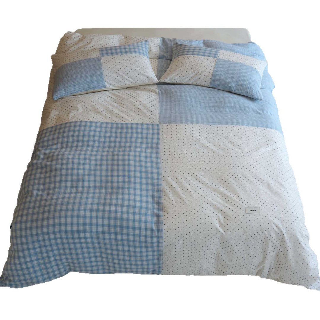Patchwork Baumwoll-Percale Bettbezug Set mit Gingham und Mikro-Punkt Kopfkissenbezügen