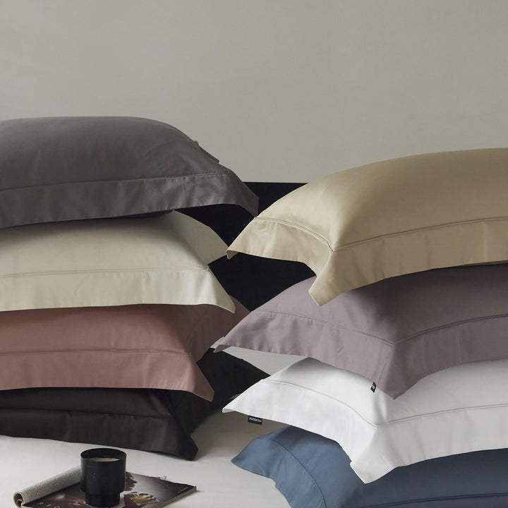 Glatte Baumwoll-Satin Bettlaken und Oxford-Kissenbezug Set Hotel-Stil Seidiger Finish