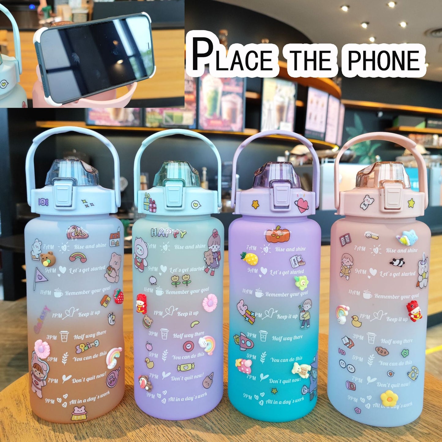 Damen Motivierende Trinkflasche mit interaktivem Sticker-Set Karnz